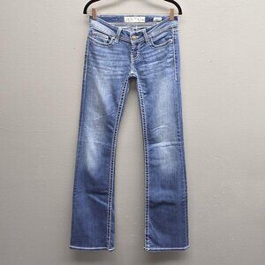 BKE Stella Jeans Womens 26 Long Blue Distressed Bootcut Denim Stretch 26x33.5